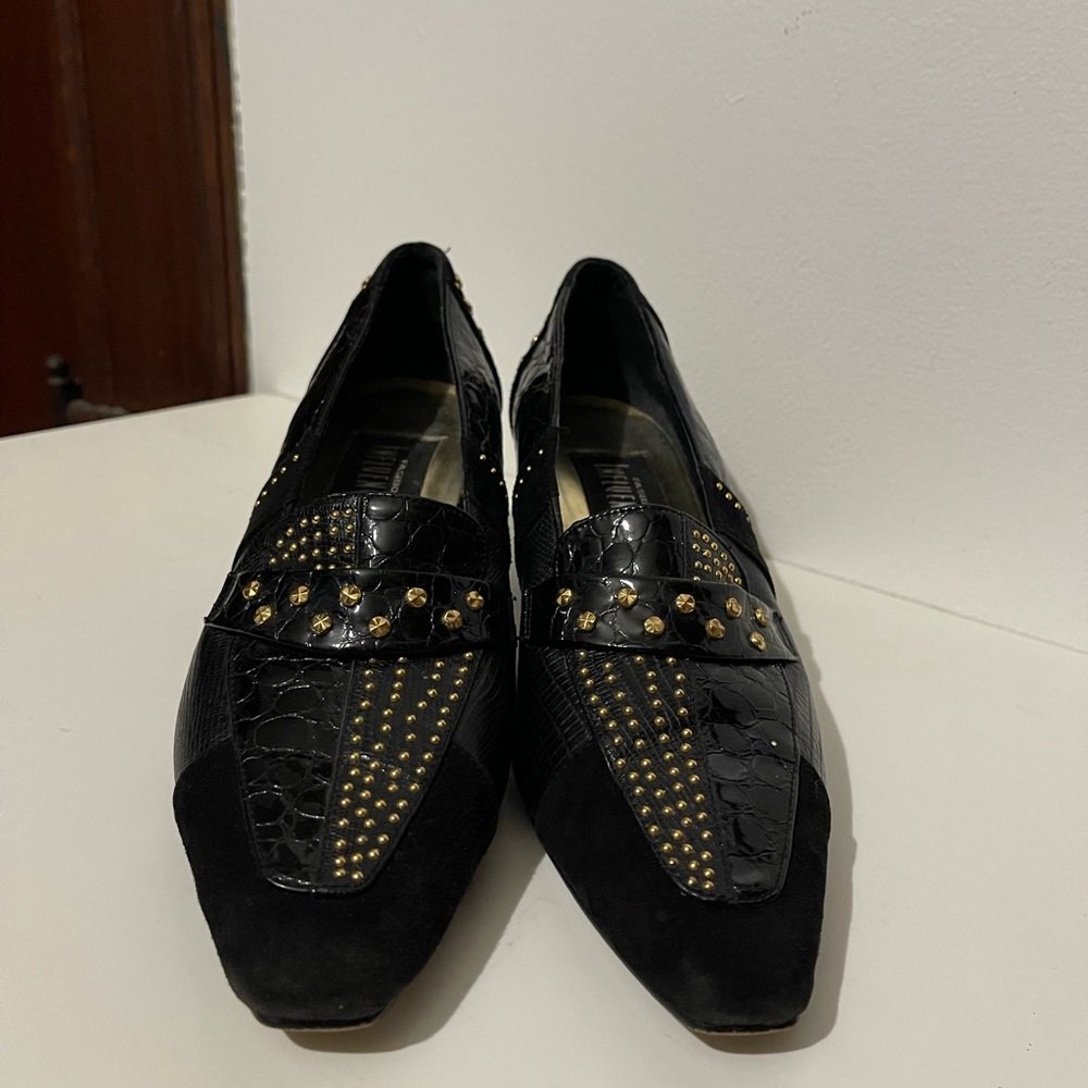 Chic Black and Gold Studded Women's Loafers